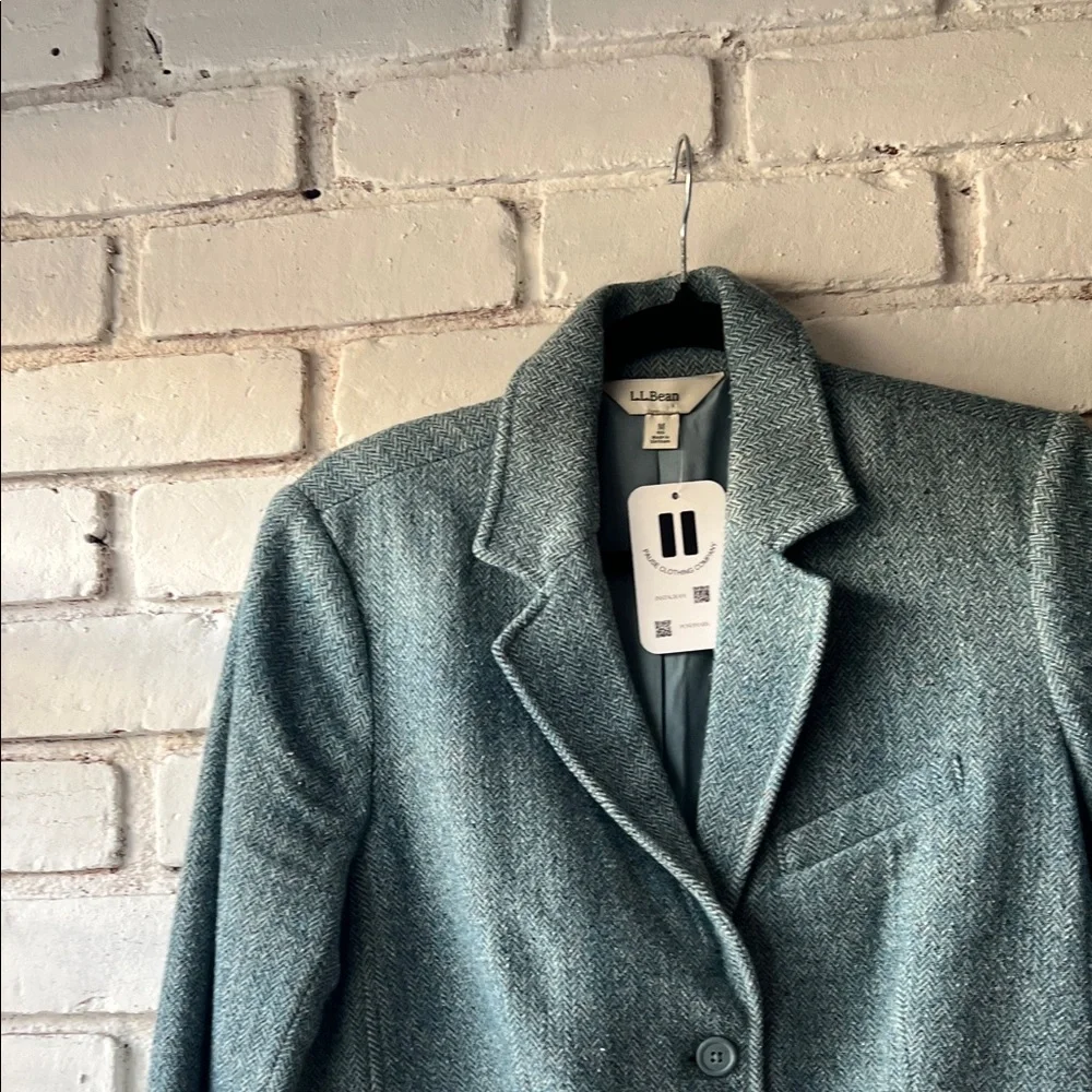 LL bean textured Women's Blue-Green Wool silk Blend Blazer - Picture 4 of 9